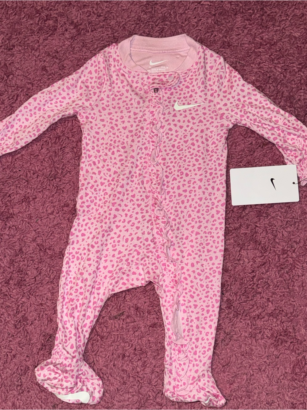 Nike Pink Leopard Print Footed Kids One-Piece